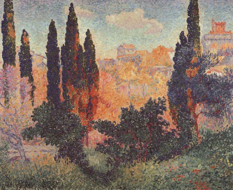 Henri Edmond Cross Cypresses at Cagnes oil painting image